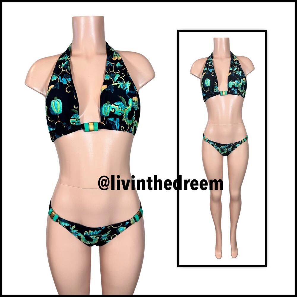 SAUVAGE Luxe Green Floral Halter Bikini $299